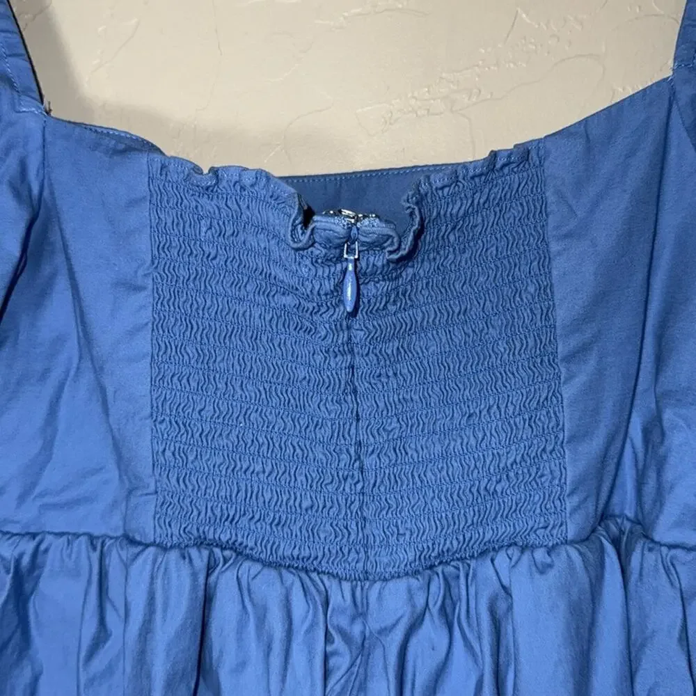 Reformation Jaxley Top Azure Blue Size 4 Puff Sleeve Babydoll Top size 10
